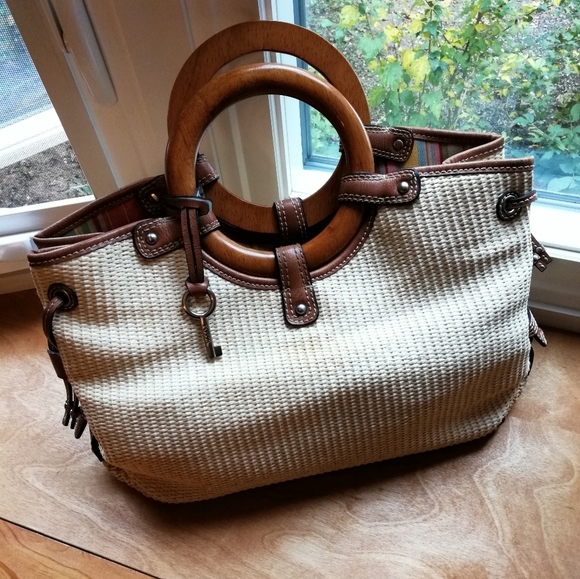 Fossil Handbags - Fossil Basket Weave Fabric & Leather Tote Set